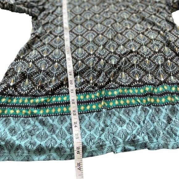 J. Jill Womens Shirt Medium Floral Boho Blouse Tunic Blue Green - Picture 5 of 6